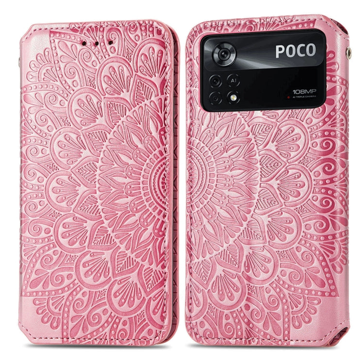 For Xiaomi Poco X4 Pro 5G Blooming Mandala Embossed Magnetic Leather Phone Case