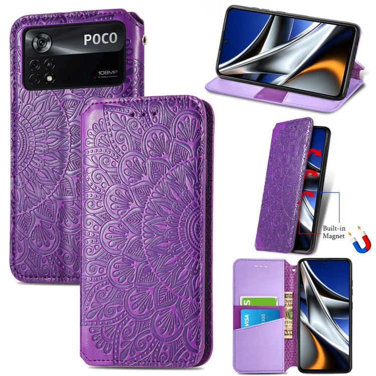 For Xiaomi Poco X4 Pro 5G Blooming Mandala Embossed Magnetic Leather Phone Case