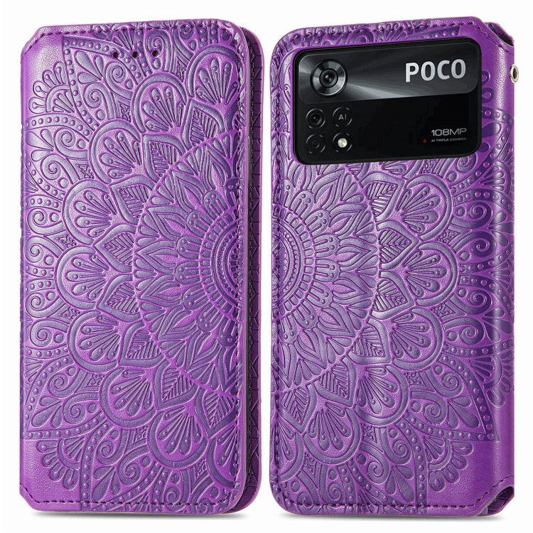 For Xiaomi Poco X4 Pro 5G Blooming Mandala Embossed Magnetic Leather Phone Case