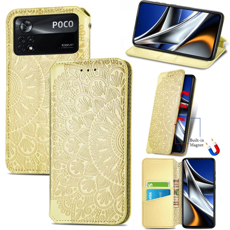 For Xiaomi Poco X4 Pro 5G Blooming Mandala Embossed Magnetic Leather Phone Case