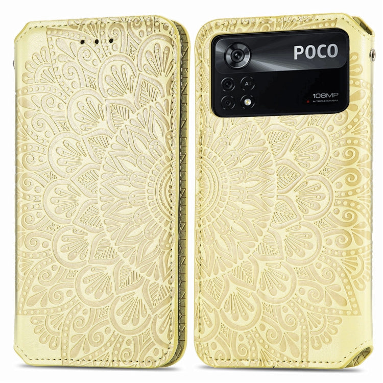 For Xiaomi Poco X4 Pro 5G Blooming Mandala Embossed Magnetic Leather Phone Case