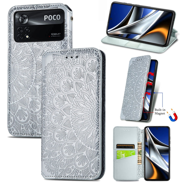 For Xiaomi Poco X4 Pro 5G Blooming Mandala Embossed Magnetic Leather Phone Case