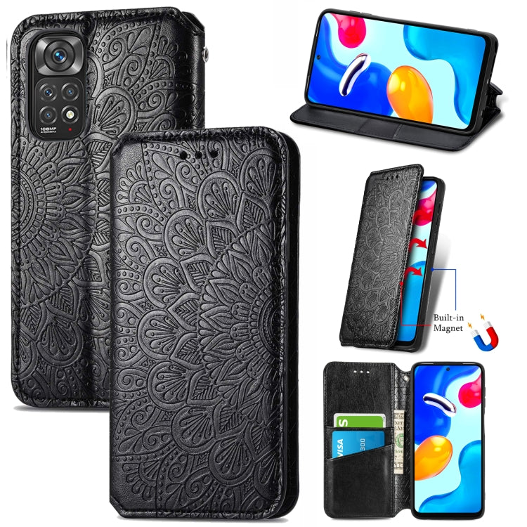 For Xiaomi Redmi Note 11S Blooming Mandala Embossed Magnetic Leather Phone Case