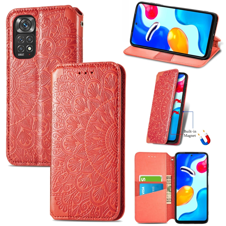 For Xiaomi Redmi Note 11S Blooming Mandala Embossed Magnetic Leather Phone Case