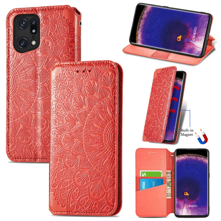 For OPPO Find X5 Blooming Mandala Embossed Magnetic Leather Phone Case