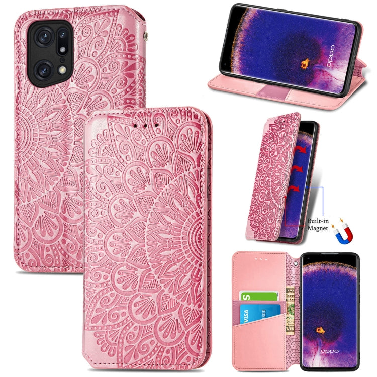 For OPPO Find X5 Blooming Mandala Embossed Magnetic Leather Phone Case