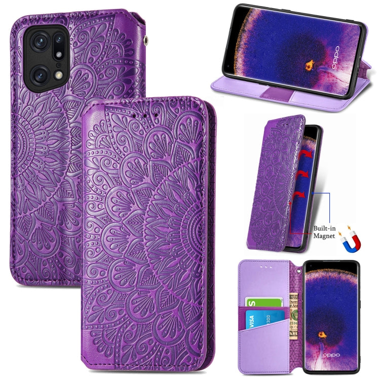 For OPPO Find X5 Blooming Mandala Embossed Magnetic Leather Phone Case