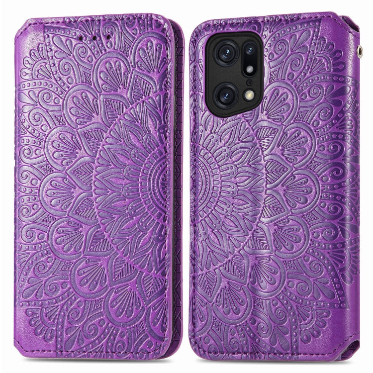 For OPPO Find X5 Blooming Mandala Embossed Magnetic Leather Phone Case