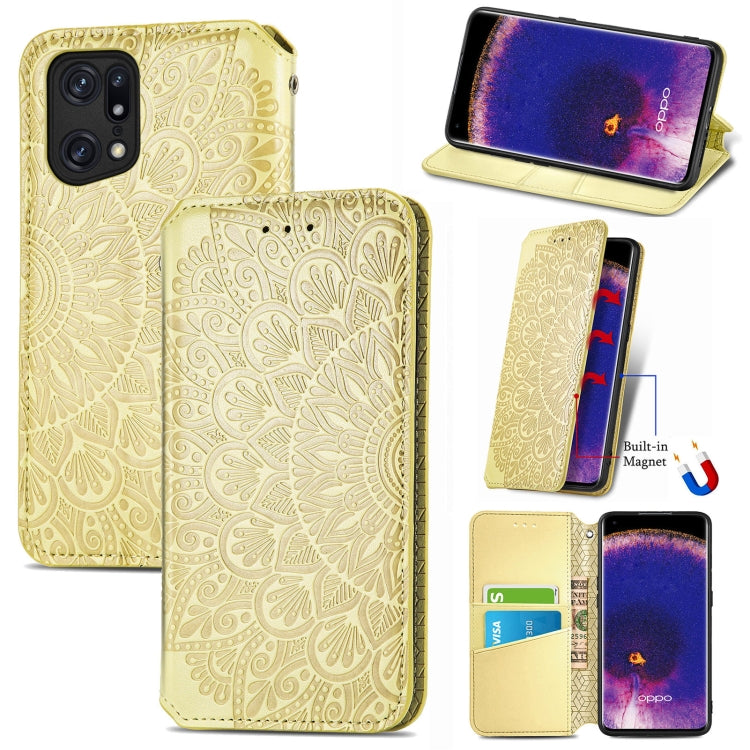 For OPPO Find X5 Blooming Mandala Embossed Magnetic Leather Phone Case