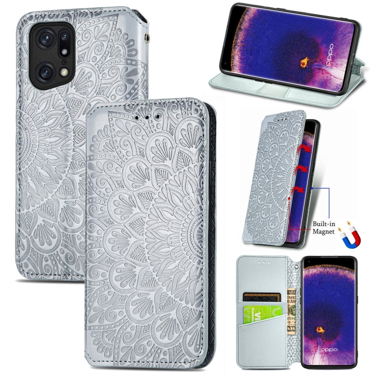 For OPPO Find X5 Blooming Mandala Embossed Magnetic Leather Phone Case