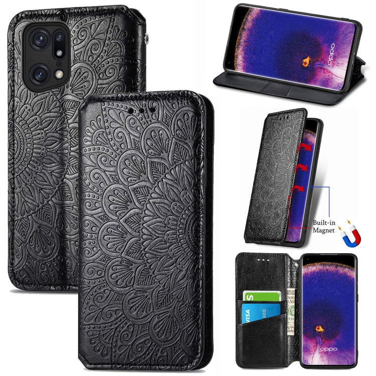 For OPPO Find X5 Pro Blooming Mandala Embossed Magnetic Leather Phone Case