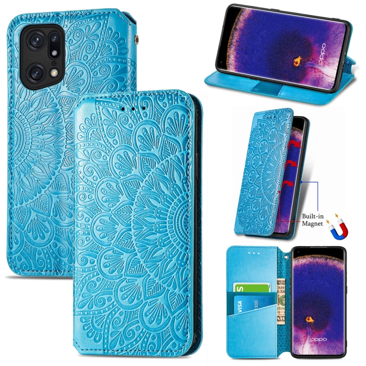 For OPPO Find X5 Pro Blooming Mandala Embossed Magnetic Leather Phone Case