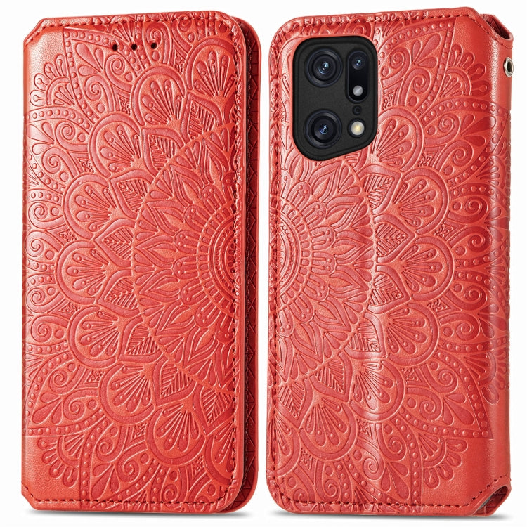 For OPPO Find X5 Pro Blooming Mandala Embossed Magnetic Leather Phone Case