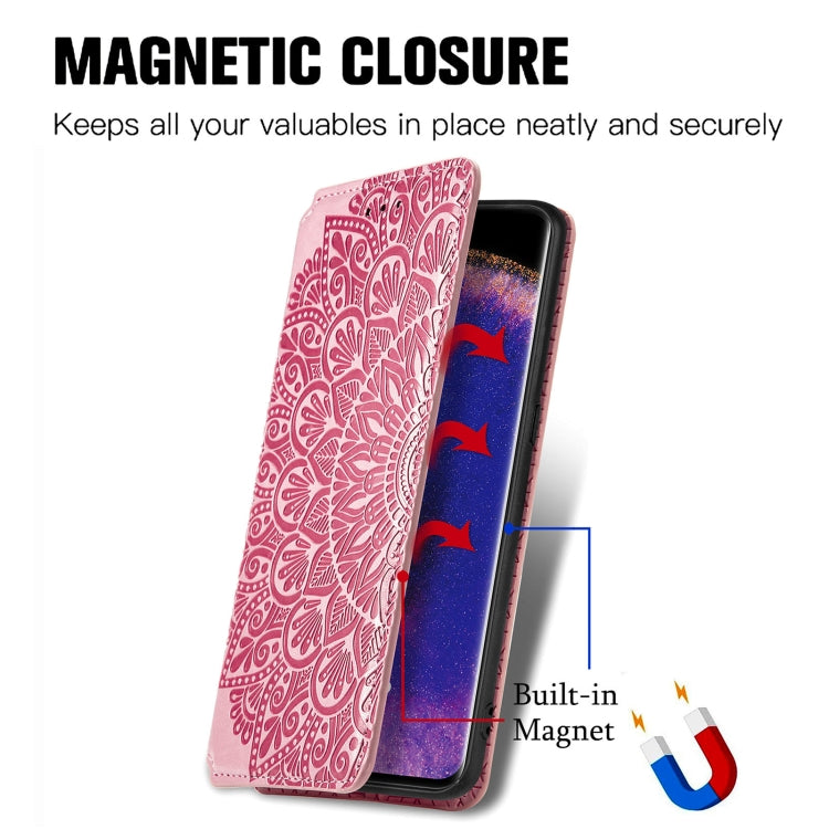 For OPPO Find X5 Pro Blooming Mandala Embossed Magnetic Leather Phone Case