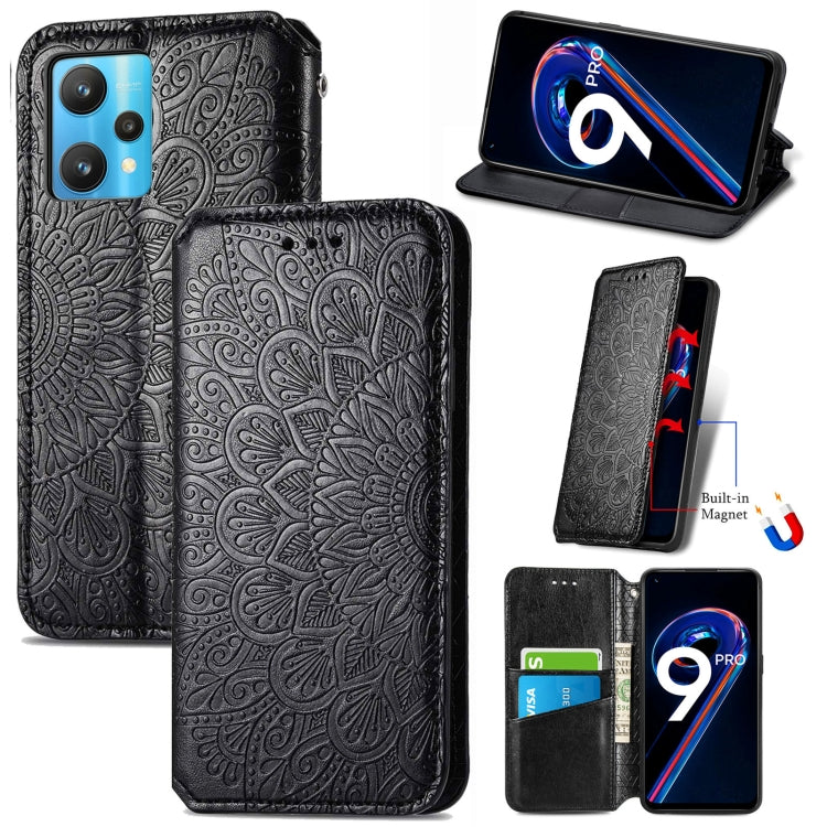 For OPPO Realme 9 Pro Blooming Mandala Embossed Magnetic Leather Phone Case