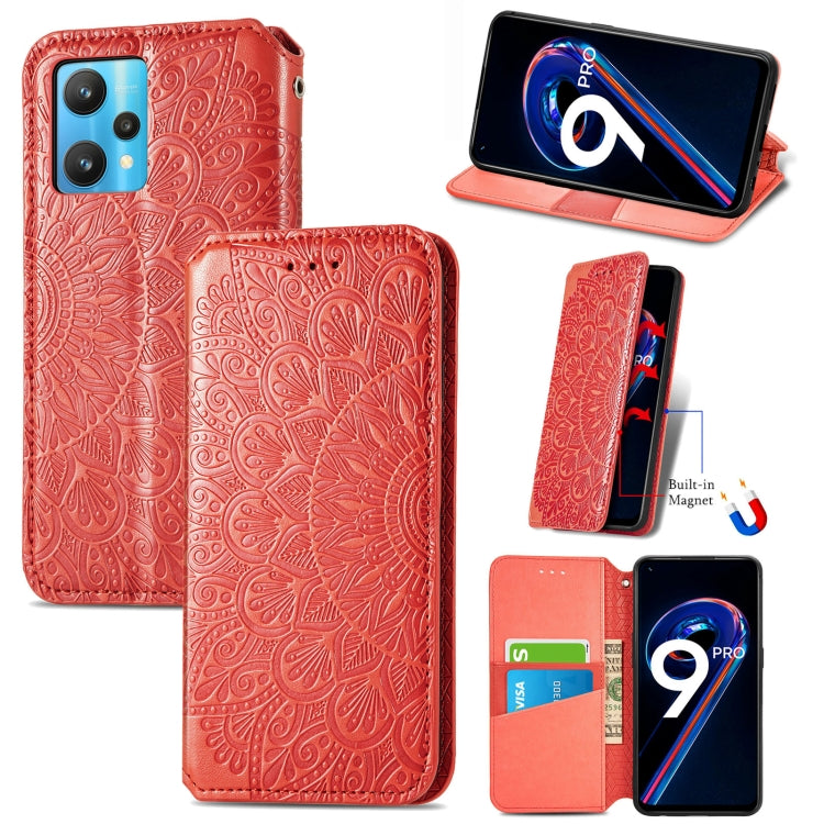 For OPPO Realme 9 Pro Blooming Mandala Embossed Magnetic Leather Phone Case