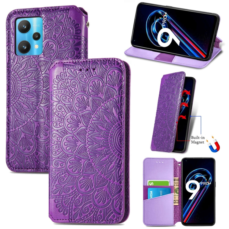 For OPPO Realme 9 Pro+ 5G Blooming Mandala Embossed Magnetic Leather Phone Case
