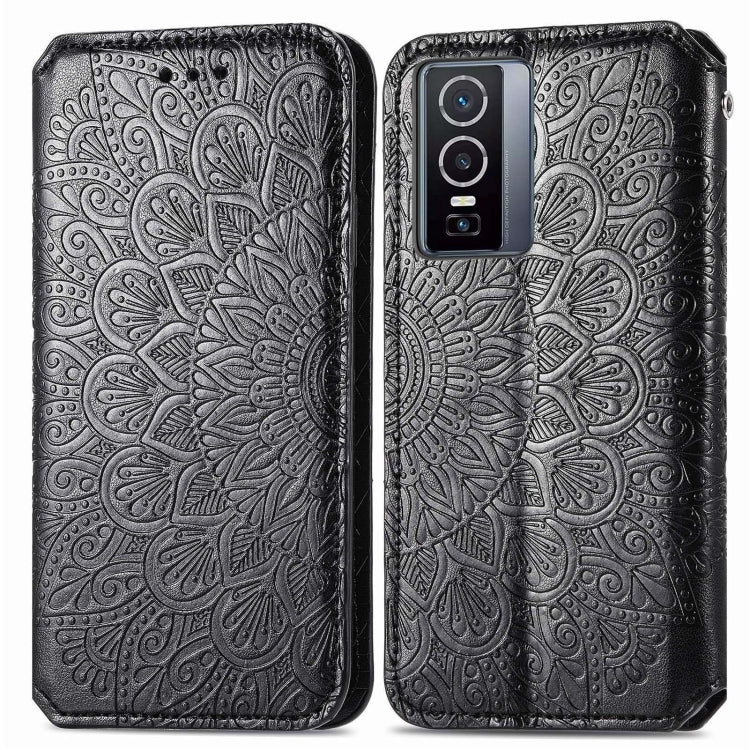For  vivo  Y76 5G Blooming Mandala Embossed Magnetic Leather Phone Case
