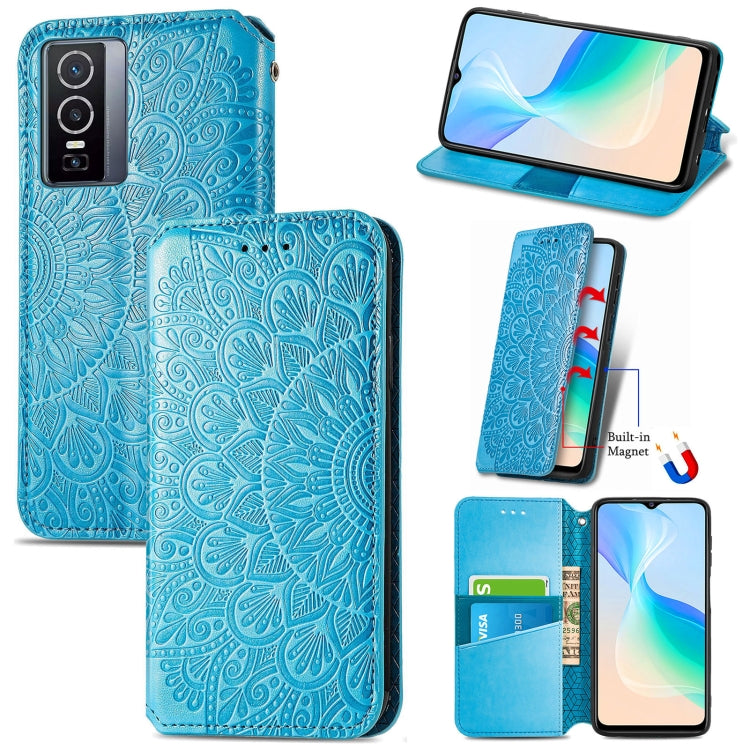 For  vivo  Y76 5G Blooming Mandala Embossed Magnetic Leather Phone Case