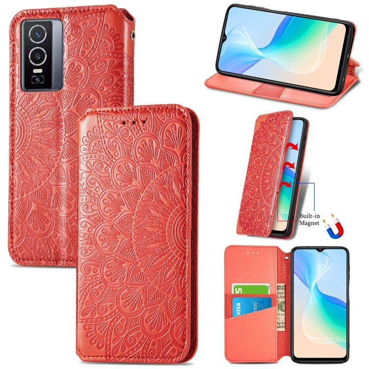 For  vivo  Y76 5G Blooming Mandala Embossed Magnetic Leather Phone Case