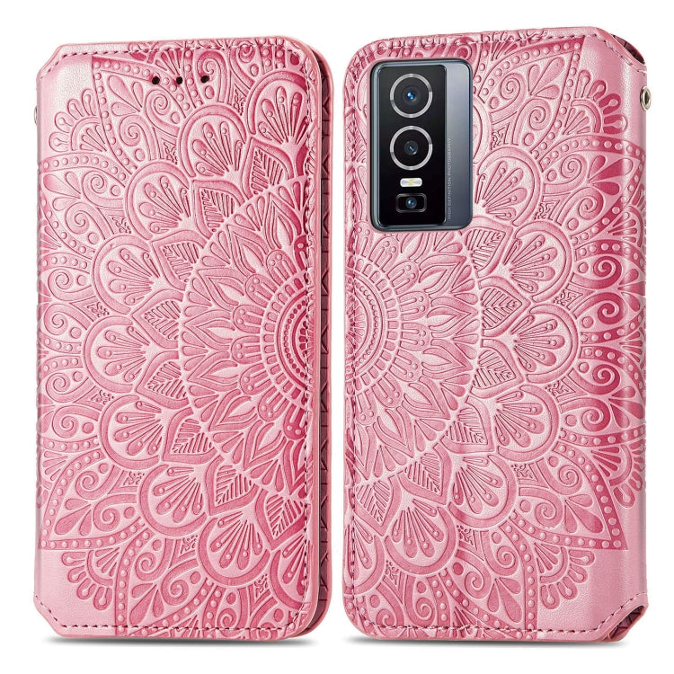 For  vivo  Y76 5G Blooming Mandala Embossed Magnetic Leather Phone Case