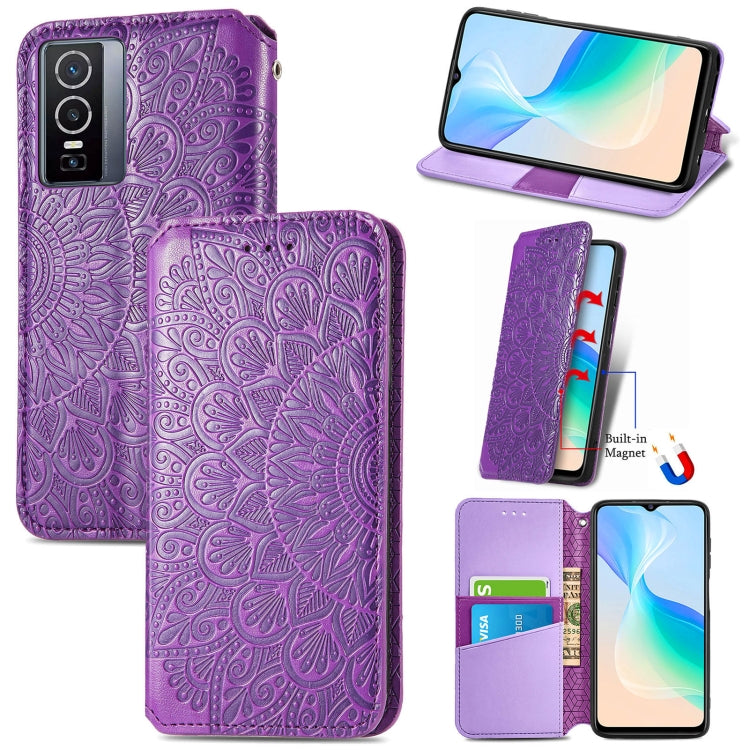 For  vivo  Y76 5G Blooming Mandala Embossed Magnetic Leather Phone Case