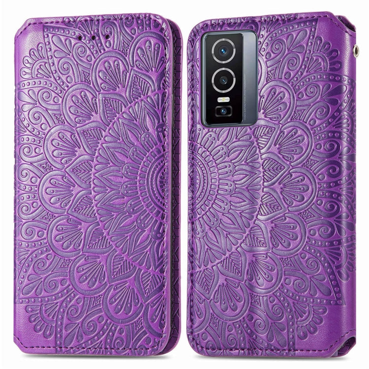 For  vivo  Y76 5G Blooming Mandala Embossed Magnetic Leather Phone Case