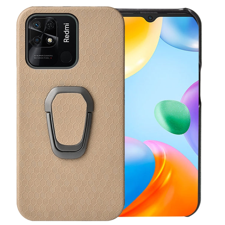 For Xiaomi Redmi 10C 4G Ring Holder Honeycomb PU Phone Case