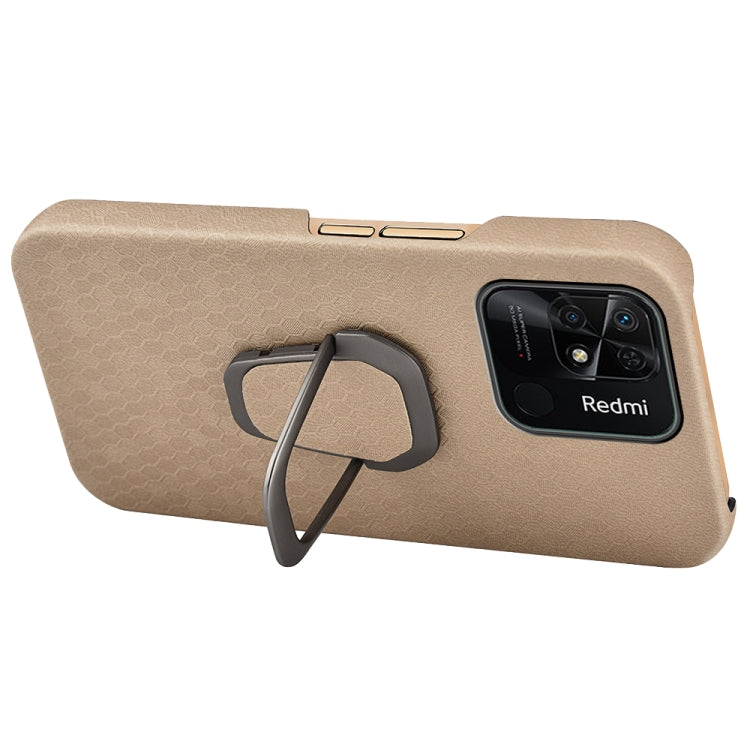 For Xiaomi Redmi 10C 4G Ring Holder Honeycomb PU Phone Case