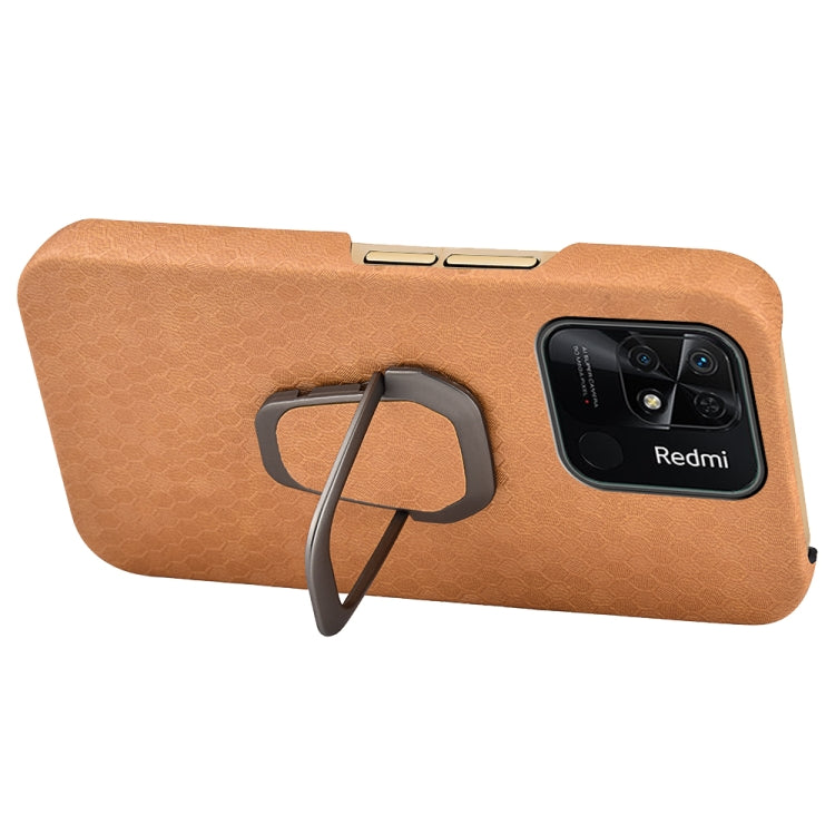 For Xiaomi Redmi 10C 4G Ring Holder Honeycomb PU Phone Case