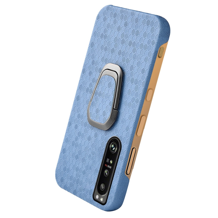 For Sony Xperia 1 IV Ring Holder Honeycomb PU Phone Case