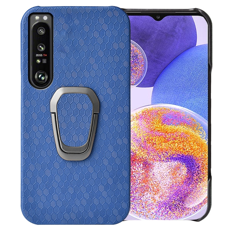 For Sony Xperia 1 IV Ring Holder Honeycomb PU Phone Case