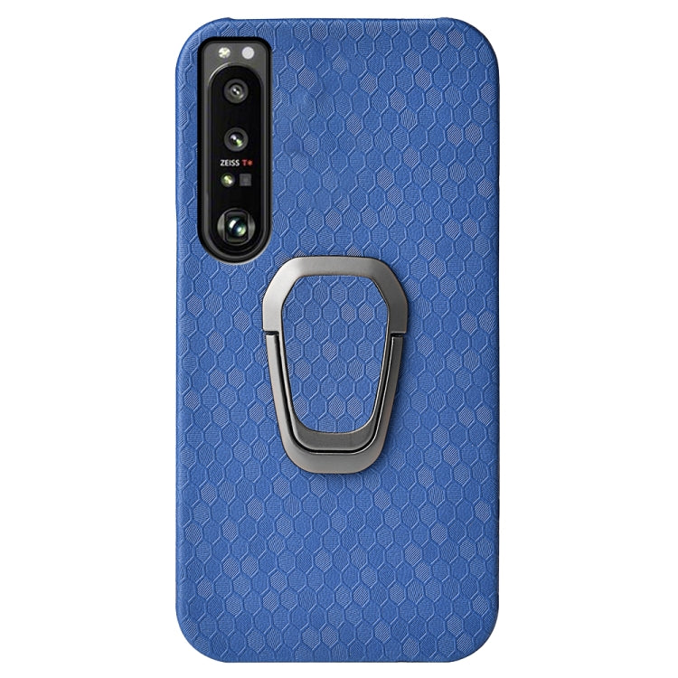 For Sony Xperia 1 IV Ring Holder Honeycomb PU Phone Case