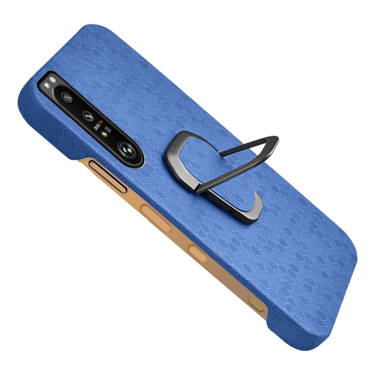 For Sony Xperia 1 IV Ring Holder Honeycomb PU Phone Case