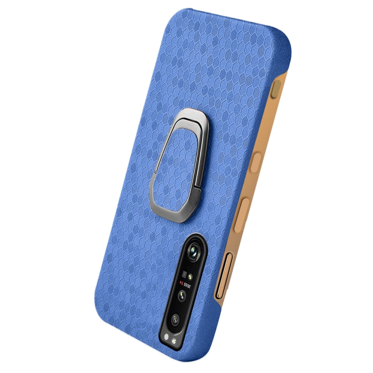 For Sony Xperia 1 IV Ring Holder Honeycomb PU Phone Case