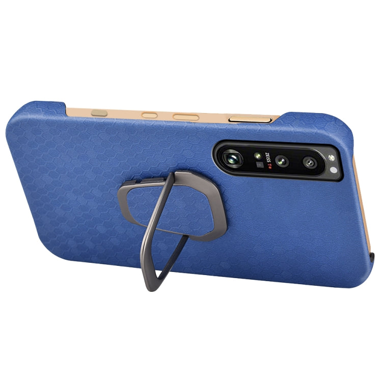 For Sony Xperia 1 IV Ring Holder Honeycomb PU Phone Case
