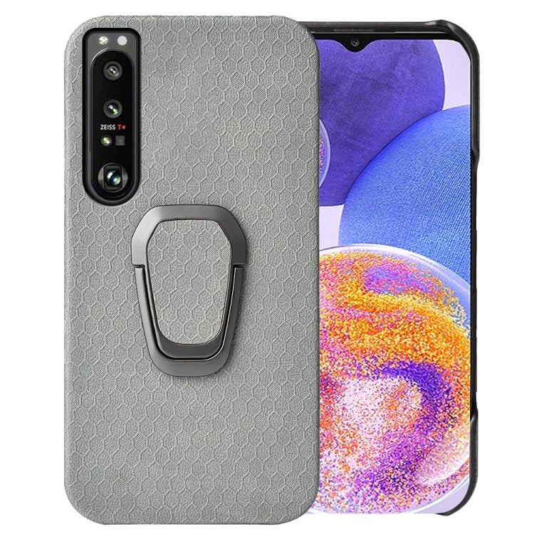 For Sony Xperia 1 IV Ring Holder Honeycomb PU Phone Case