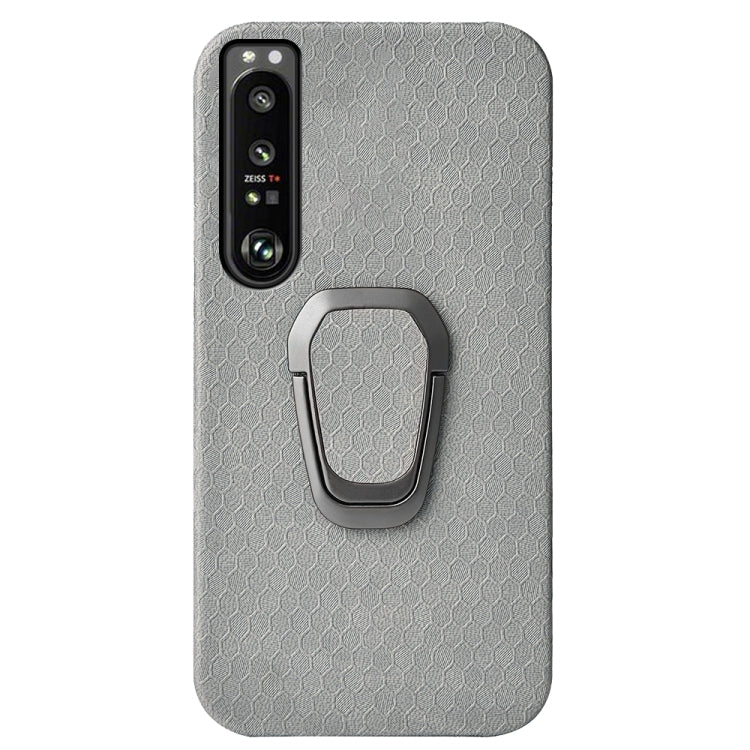 For Sony Xperia 1 IV Ring Holder Honeycomb PU Phone Case