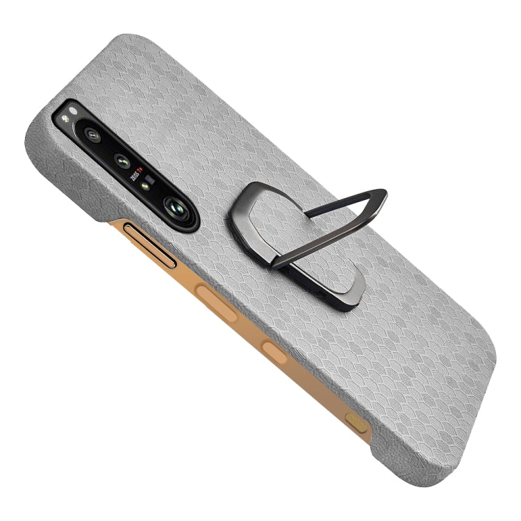 For Sony Xperia 1 IV Ring Holder Honeycomb PU Phone Case