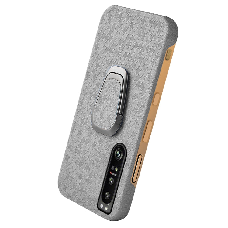 For Sony Xperia 1 IV Ring Holder Honeycomb PU Phone Case