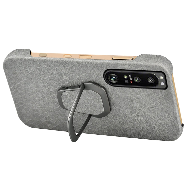 For Sony Xperia 1 IV Ring Holder Honeycomb PU Phone Case