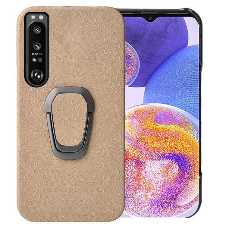 For Sony Xperia 1 IV Ring Holder Honeycomb PU Phone Case