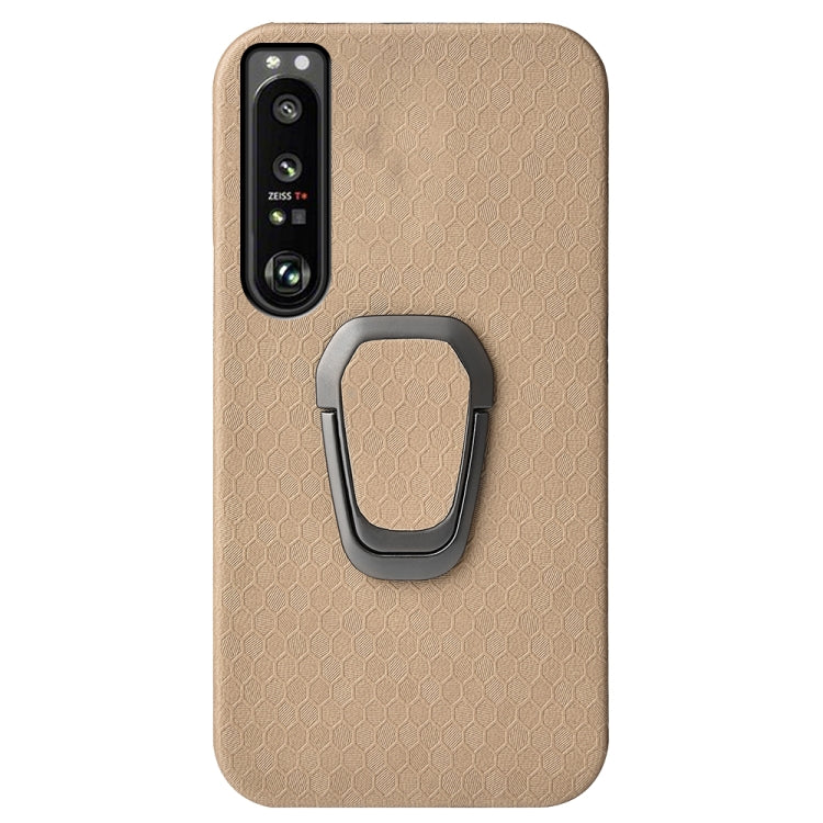 For Sony Xperia 1 IV Ring Holder Honeycomb PU Phone Case