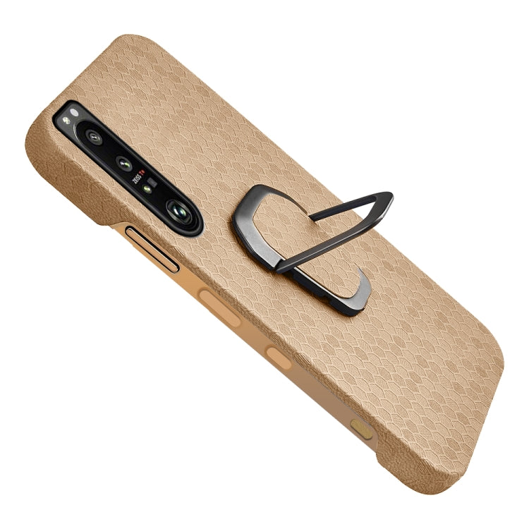 For Sony Xperia 1 IV Ring Holder Honeycomb PU Phone Case