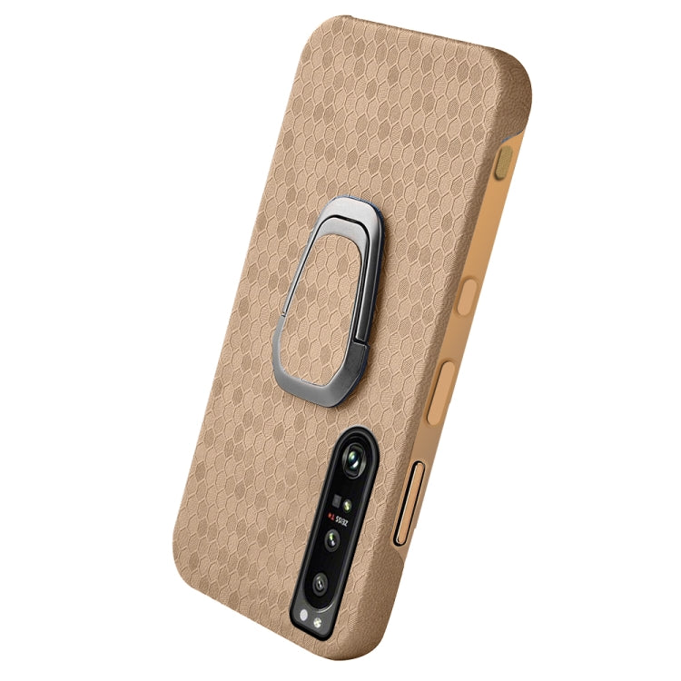 For Sony Xperia 1 IV Ring Holder Honeycomb PU Phone Case