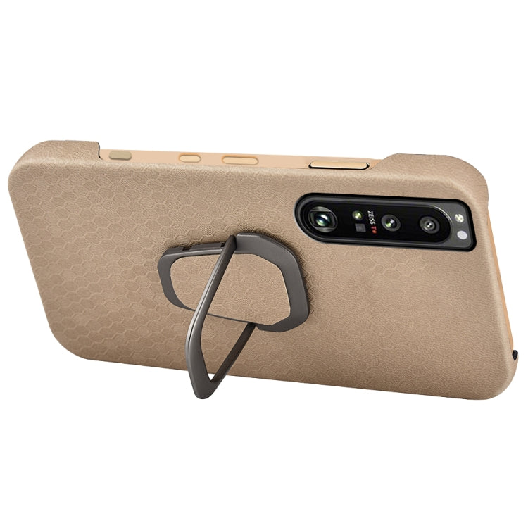 For Sony Xperia 1 IV Ring Holder Honeycomb PU Phone Case