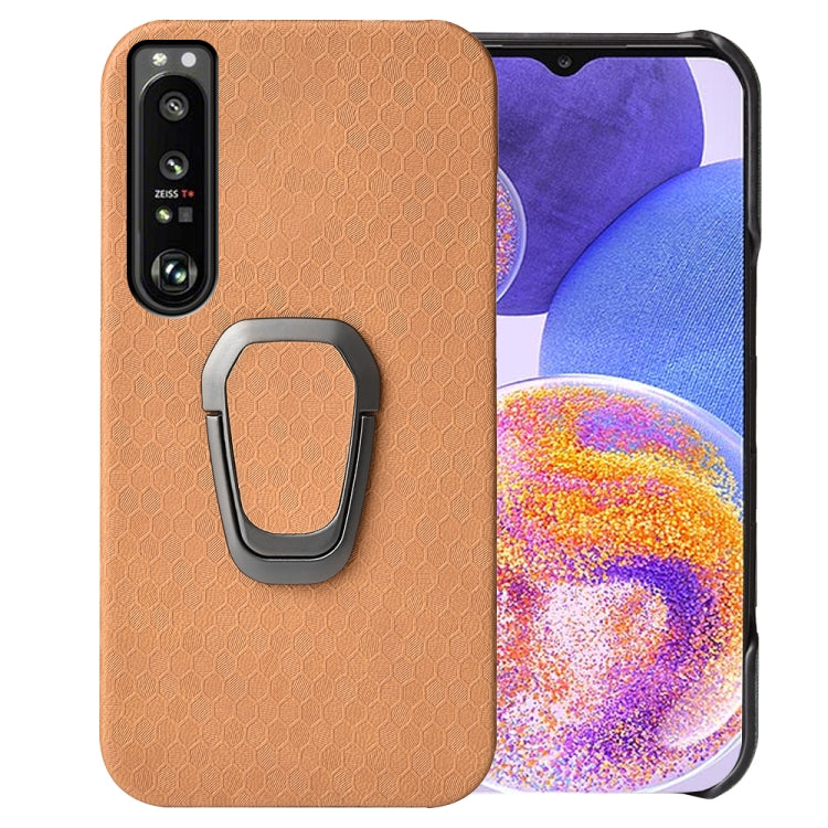 For Sony Xperia 1 IV Ring Holder Honeycomb PU Phone Case