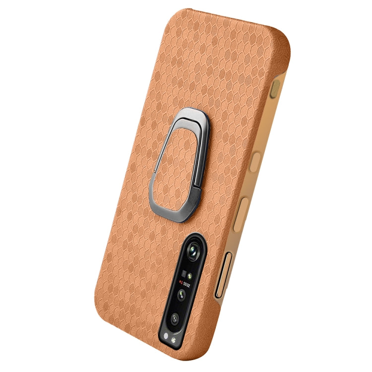 For Sony Xperia 1 IV Ring Holder Honeycomb PU Phone Case