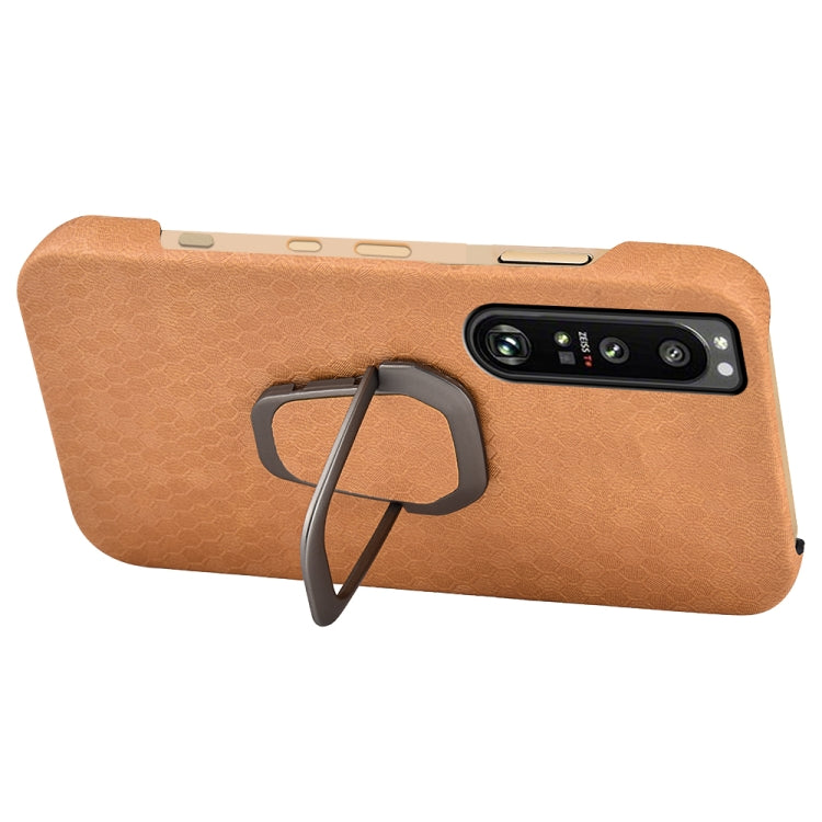 For Sony Xperia 1 IV Ring Holder Honeycomb PU Phone Case