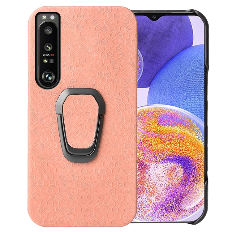 For Sony Xperia 1 IV Ring Holder Honeycomb PU Phone Case
